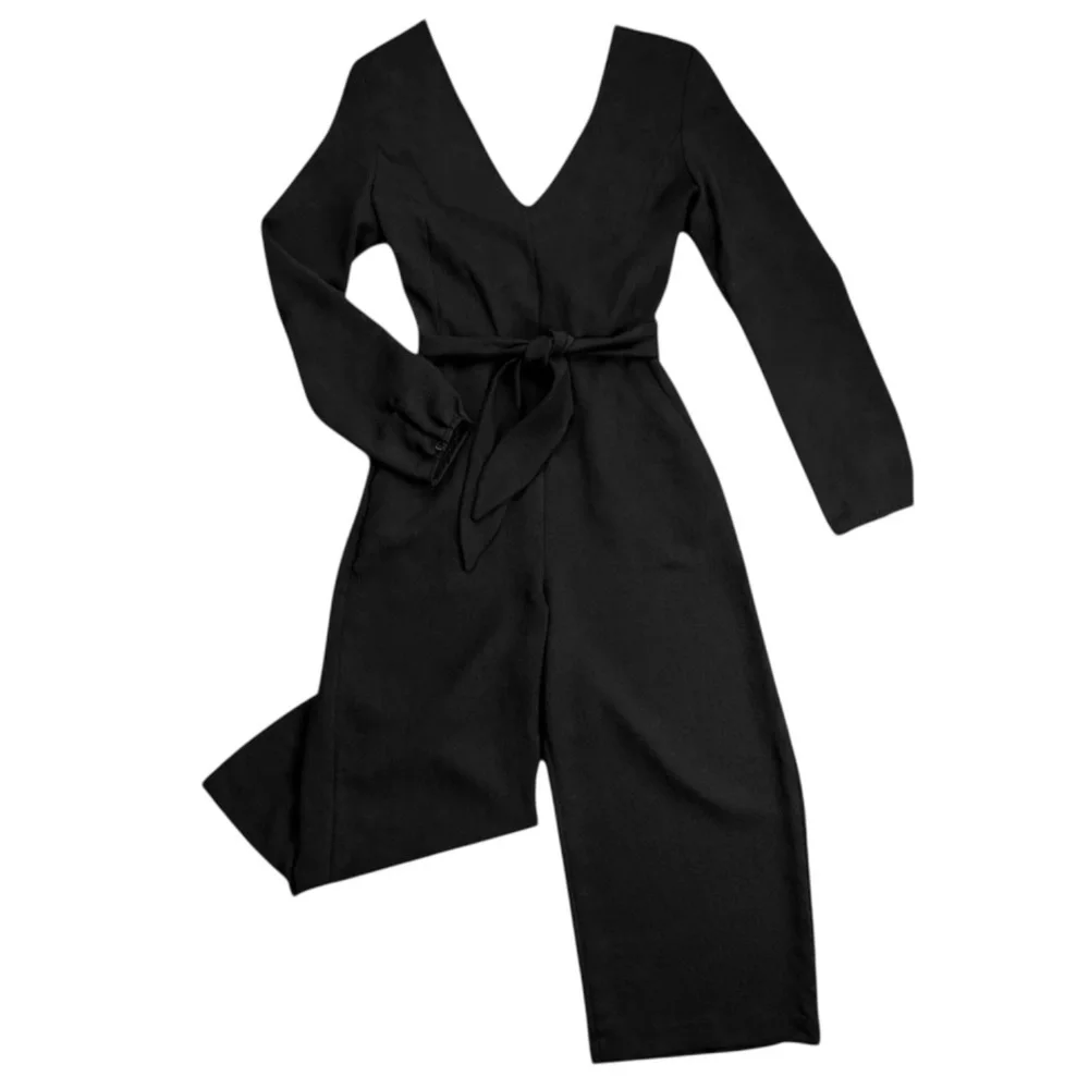 Wilfred Aritzia NWT $188 Ecoulement Black Jumpsuit V-Neck Wide Leg Cropped sz 6